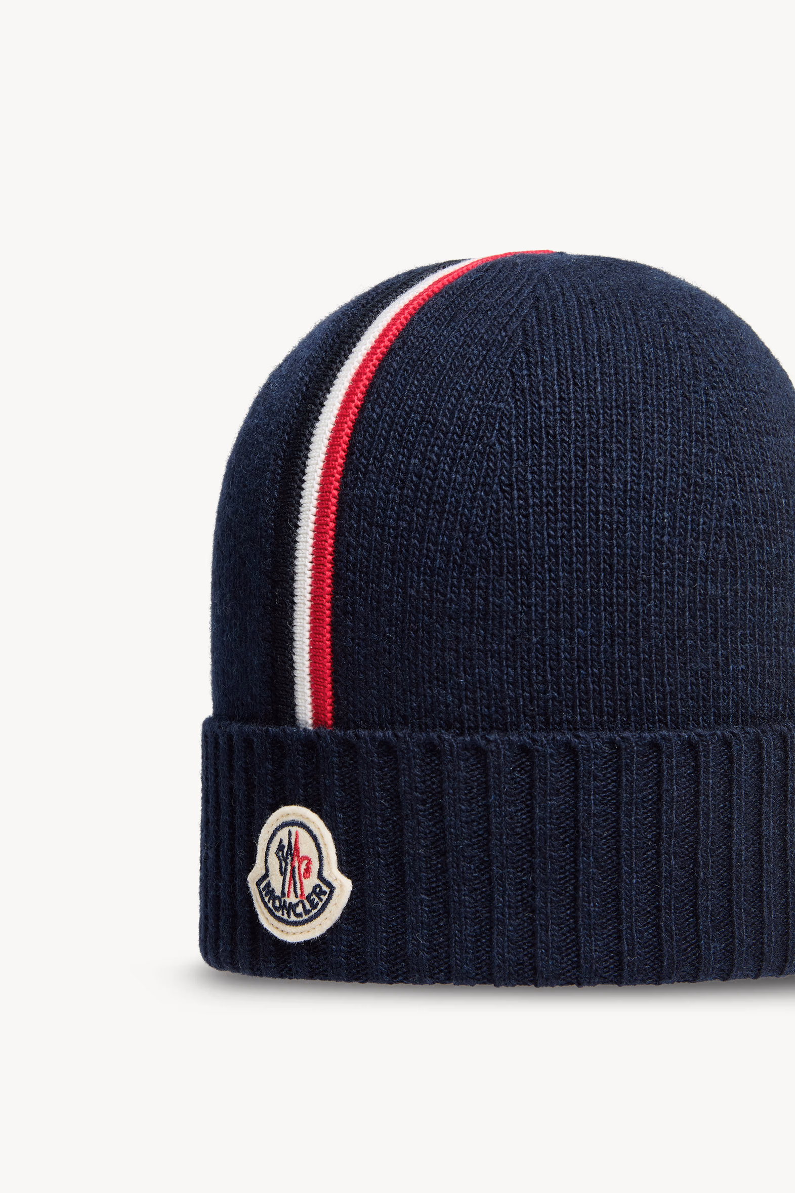 Tricolor-Trimmed Wool Beanie Boy Dark Blue Moncler 2